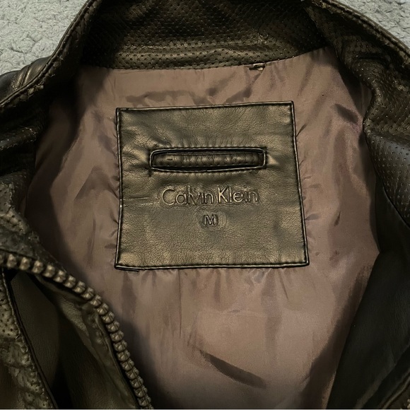 Calvin Klein Black Leather Jacket Medium - Picture 6 of 6